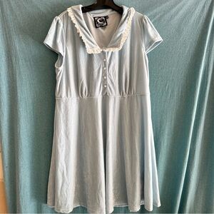Killstar Sky Blue Velvet Top with Lace Trim